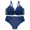 Full coverage lace bra set with high cut coordinated brief - Navy blue - Plus Size