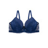 Full coverage lace bra set with high cut coordinated brief - Navy blue - Plus Size - 2