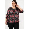 Crew-neck floral print blouse - Red roses - Plus Size