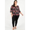 Crew-neck floral print blouse - Red roses - Plus Size - 2