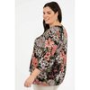 Crew-neck floral print blouse, red flowers - Plus Size