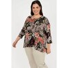 Crew-neck floral print blouse, red flowers - Plus Size - 2