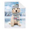 Printed photoreal throw with sherpa backing, 48"x60" - Puppy with toque