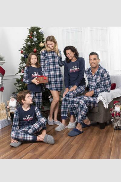 Matching family flannel PJ set - Santa's Favorite. Colour: navy