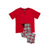 Men's short-sleeve, pressed polar PJ set - Red tartan