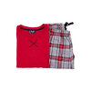 Ens. de pyjama à manches courtes et polar pressé pour hommes - Carreaux rouges - 3