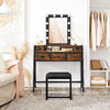 Deluxe vanity set with dressing table, dimmable LED lights, mirror and padded stool - 2