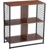 Free-standing 2-tier shelving unit, 4-cube, wood grain and metal wire mesh