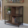 Free-standing 2-tier shelving unit, 4-cube, wood grain and metal wire mesh - 2