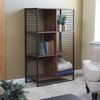 Free-standing 3-tier shelving unit, 6-cube, wood grain and metal wire mesh - 2