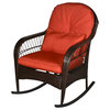 Outdoor rattan rocking chair with red cushions - 2