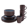 Stoneware dinnerware set, Brown and blue, 16 pcs - 2
