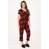 Charmour - Ens. de pyjama capri avec dentelle et pendentif - Fleuri rouge