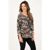 Scoop neck printed knit top with 3/4 sleeves - Palm print - 3