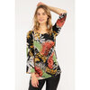 Judy Logan - Wide neck printed top with 3/4 sleeves - Tropical leaves - 2