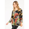 Judy Logan - Wide neck printed top with 3/4 sleeves - Tropical leaves - 3