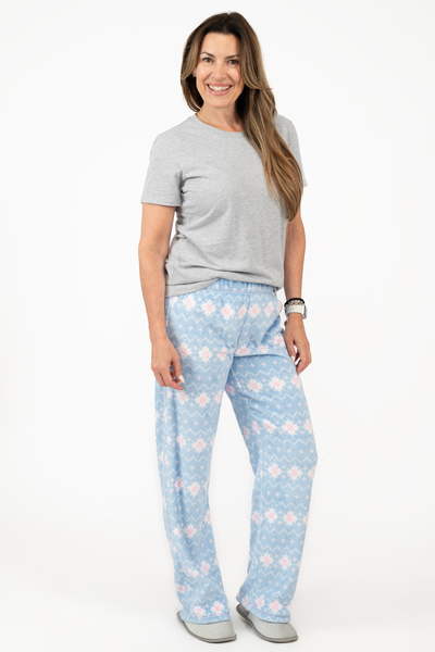 Pyjama pantalon polaire étoiles, toucher peluche, gris / rose