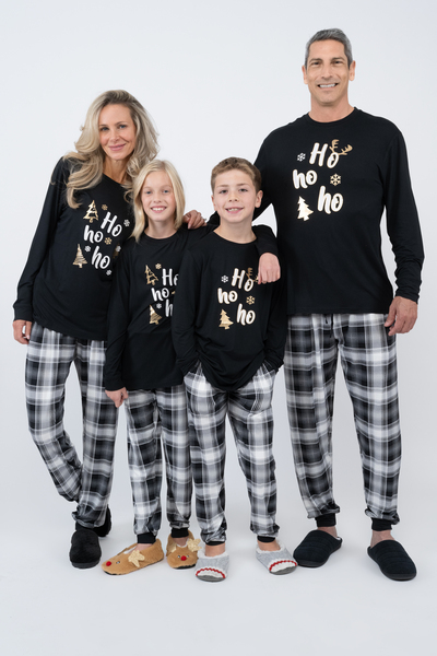 Ensemble de pyjama de Noël assorti pour la famille, les vacances drôles avec imprimé Let It Snow et pantalon à carreaux
