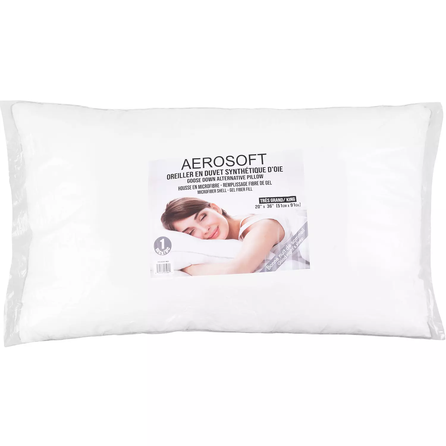 Aerosoft - Oreiller en duvet synthétique d'oie, 20"x30" - Très grand lit
