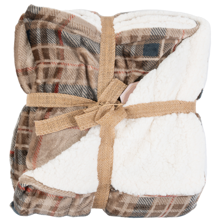 Amari - Luxury faux fur jacquard throw, 50"x60" - Brown tartan