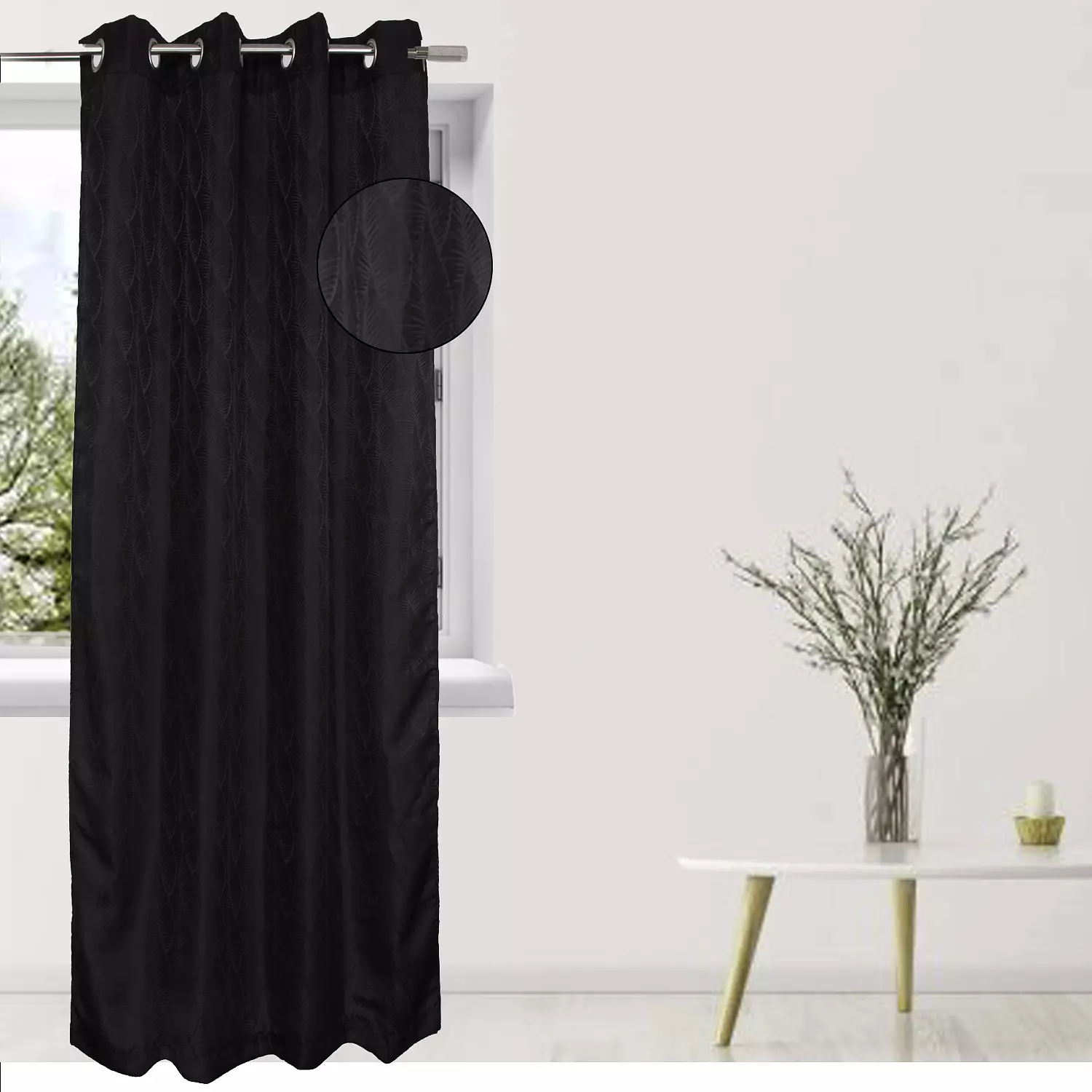 Amberly, jacquard curtain with metal grommets, 54"x84", black