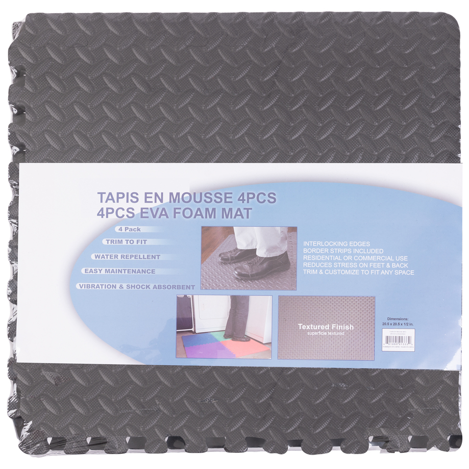 Anti-fatigue flooring interlocking mats, pk. of 4