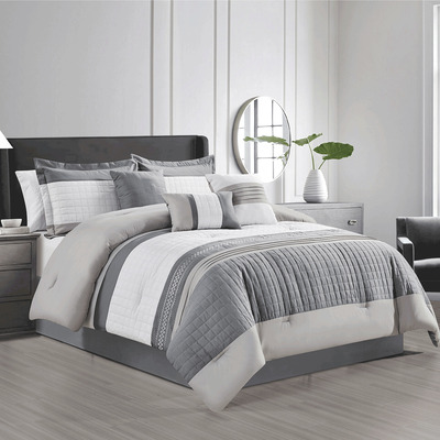 Asher - Quilted comforter set, 7 pcs - Grey