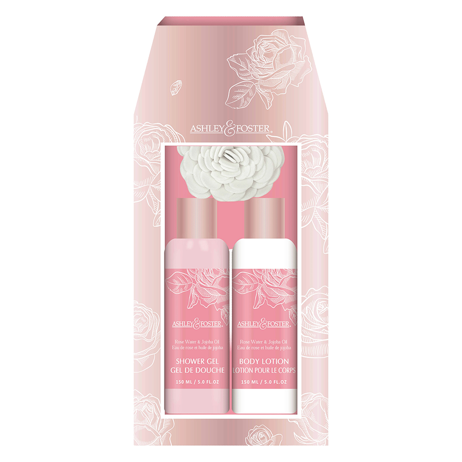Ashley & Foster - Body wash and lotion gift set, Rose water & Jojoba oil