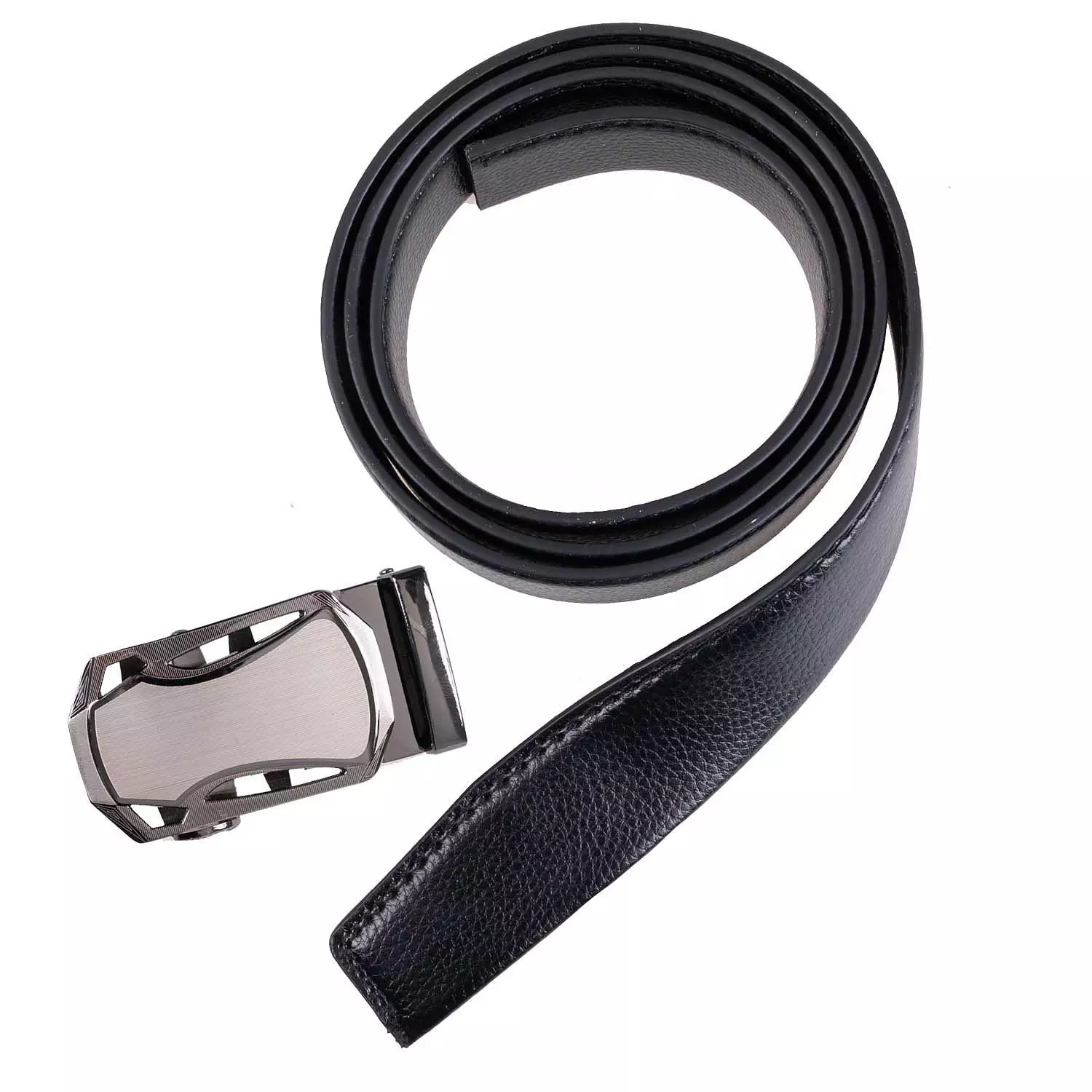 Automatic adjustable leather track belt in a box, perforated buckle
