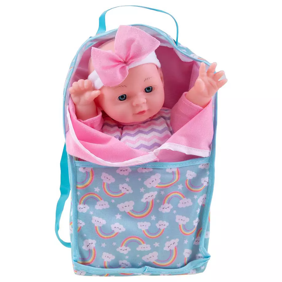 Baby doll with carrier, pink