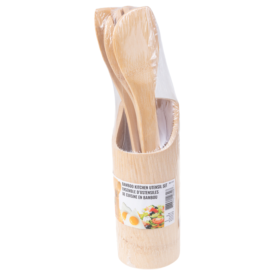 Bamboo kitchen utensil set, 3 pcs with holder