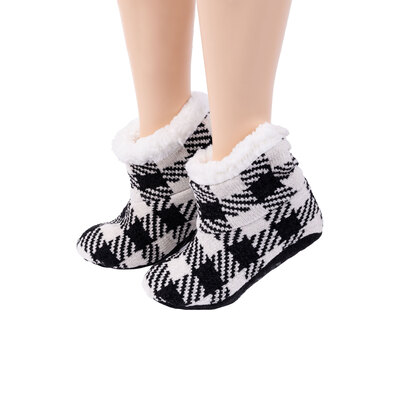 Bearpaw - Pawz - Sherpa-lined bootie slipper socks - Buffalo plaid