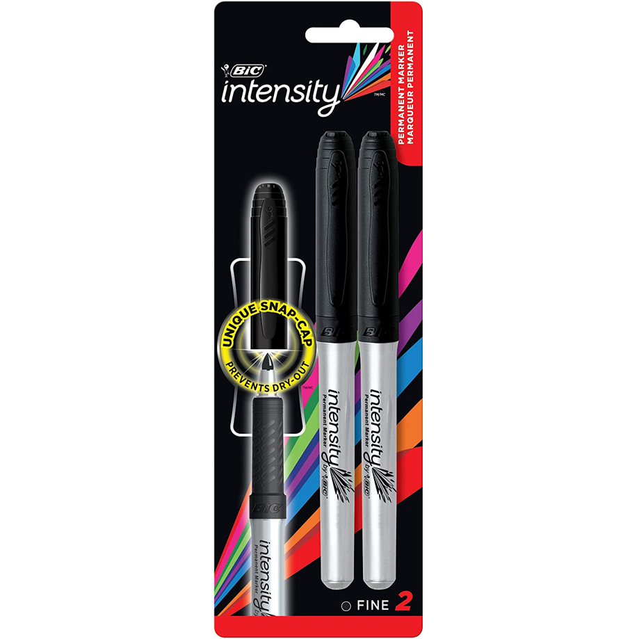 BIC - Intensity fine tip permanent black markers, pk. of 2