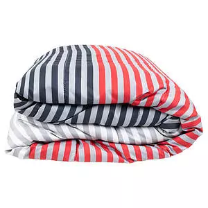 Black, red and grey stripe print comforter, king