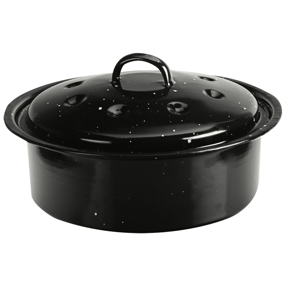 Black round enamel roaster with lid, 10