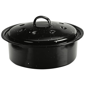 Black round enamel roaster with lid, 10"