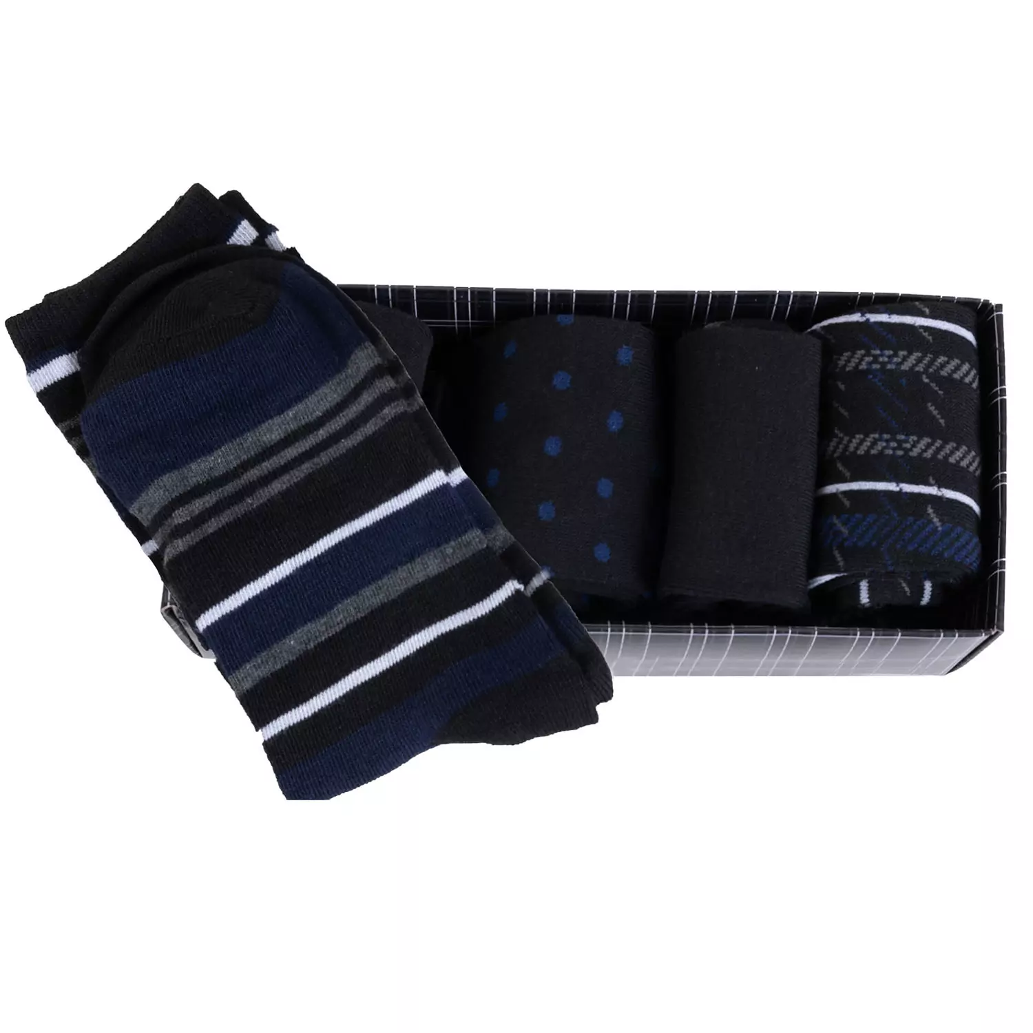 Boîte cadeau de 5 paires de chaussettes habillées à motifs