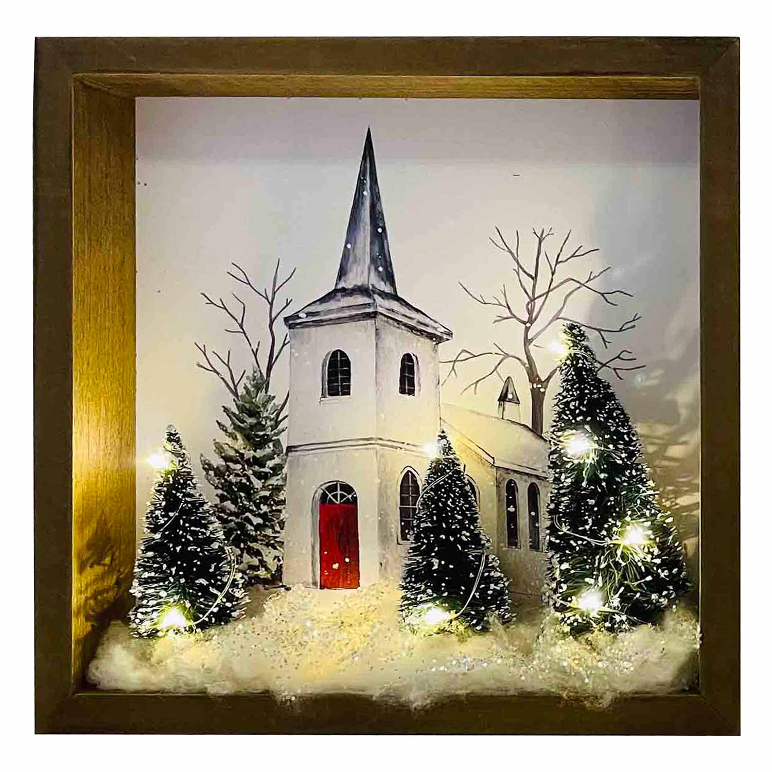Boîte d'ombre illuminée d'église festive