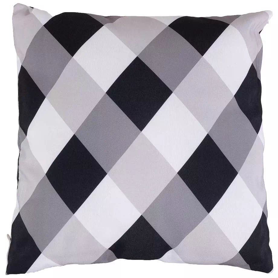 Bold plaid decorative cushion, 18"x18", black