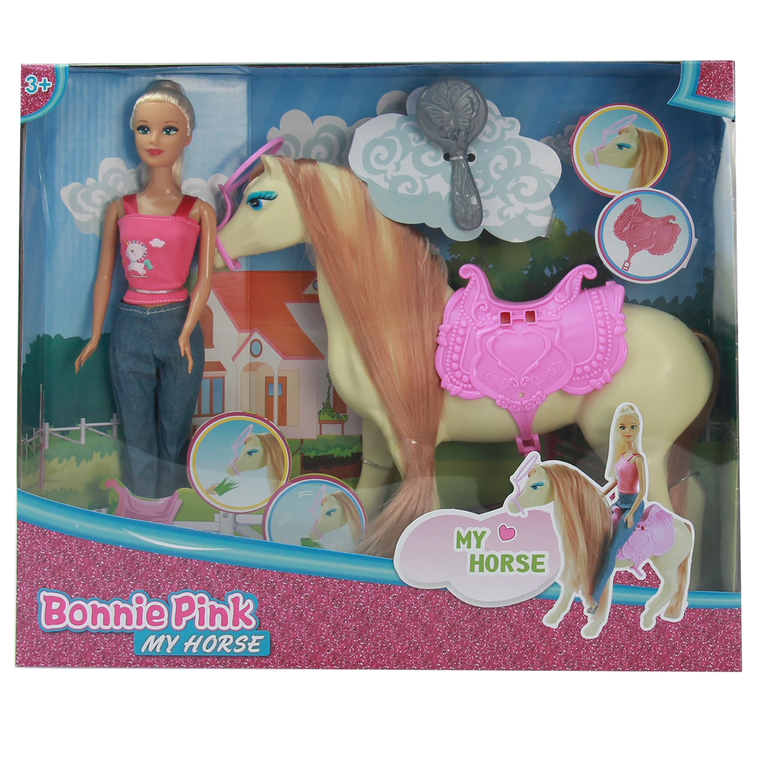 Bonnie Pink - Doll with horse playset