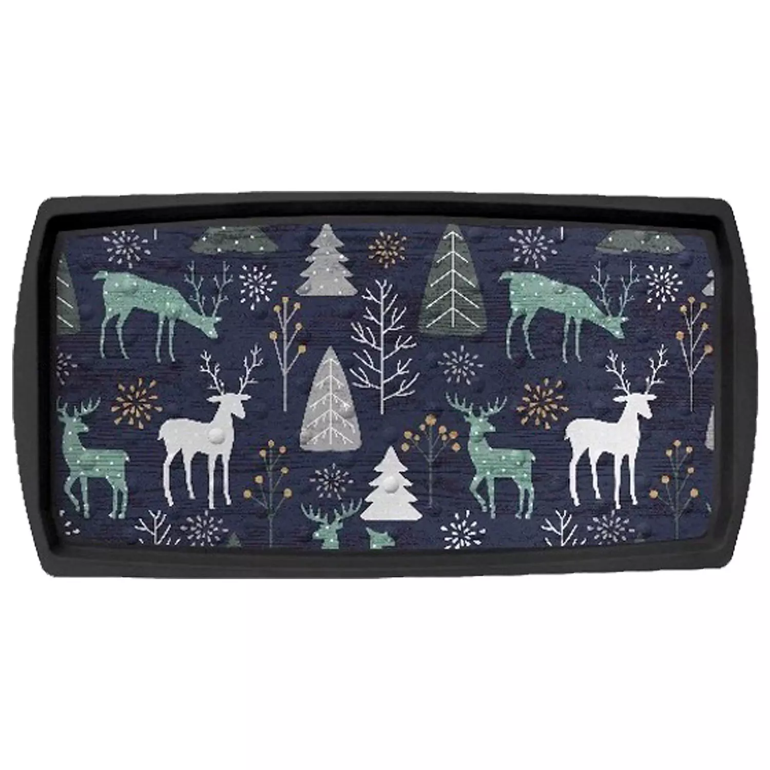 Boot tray, 16"x32" , blue reindeer pattern