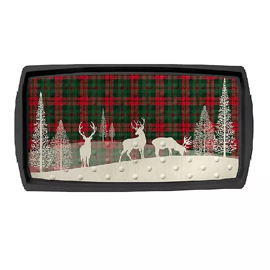 Boot tray, 16"x32" , plaid reindeer pattern