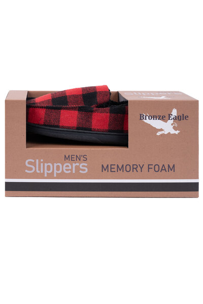 Bronze Eagel - Boxed buffalo plaid memory foam moccasin slippers