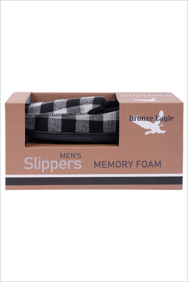 Bronze Eagel - Boxed buffalo plaid memory foam moccasin slippers - White/Black