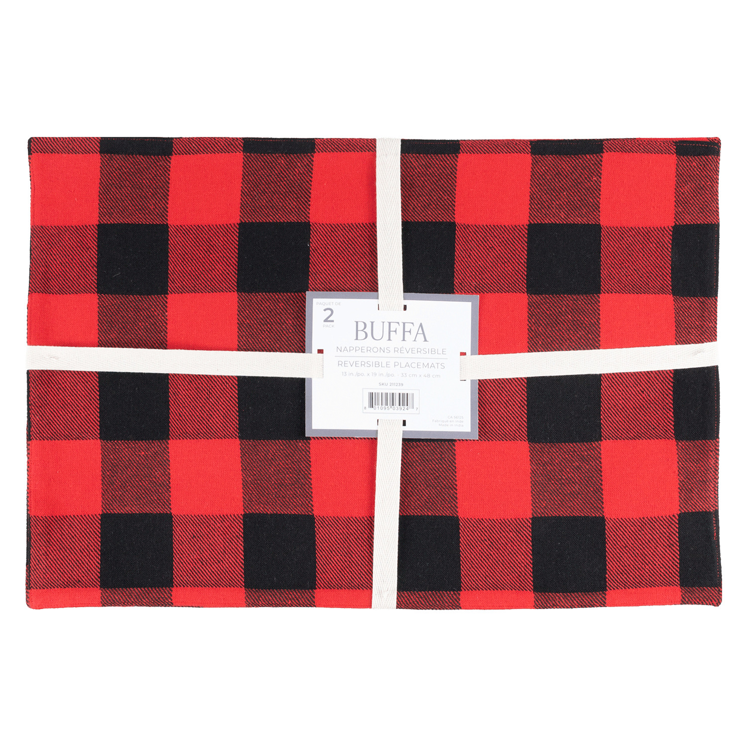 BUFFA collection - Reversible placemats, red checkered pattern
