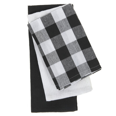 BUFFA Collection - Set of 3 kitchen towels, 18"x28" - Black & white buffalo plaid
