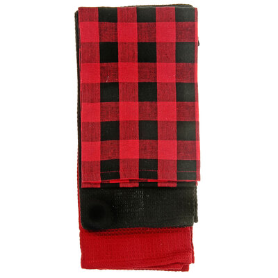 BUFFA Collection - Set of 3 kitchen towels, 18"x28" - Red & black buffalo plaid
