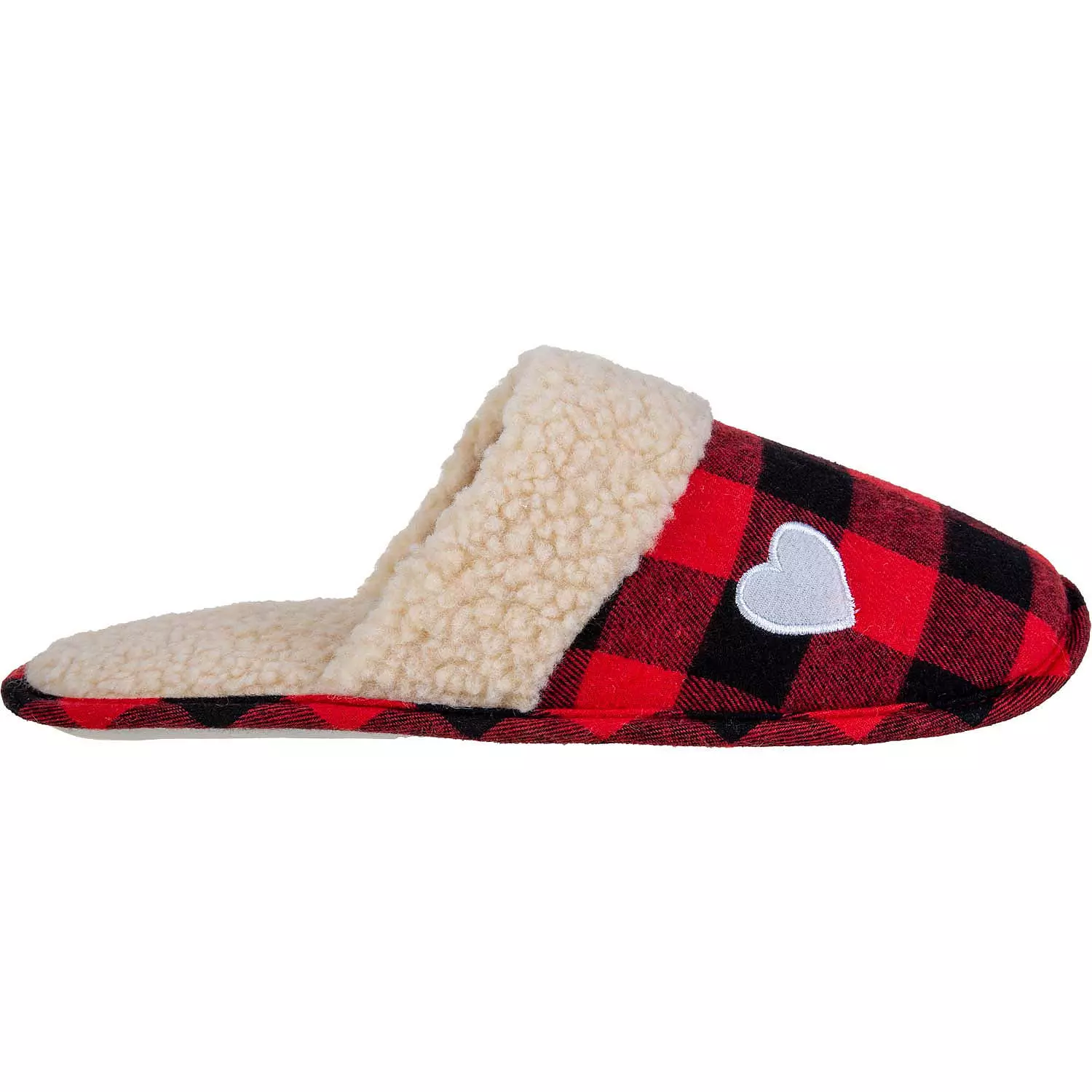 Buffalo plaid slippers with heart appliqué, small (S)