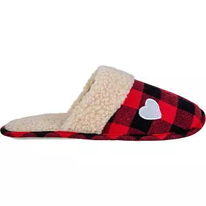 Buffalo plaid slippers with heart appliqué