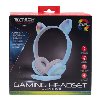 Bytech - Écouteurs de jeu avec rétroéclairage et oreilles de chat DEL